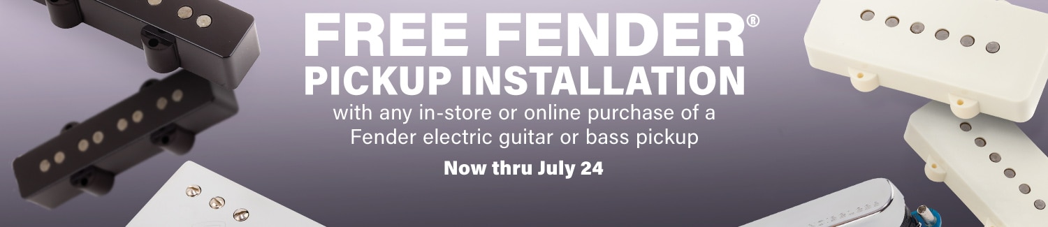 Free Fender Pickup Installation with any in-store or online purchase of a Fender electric guitar or bass pickup. Now thru July 24