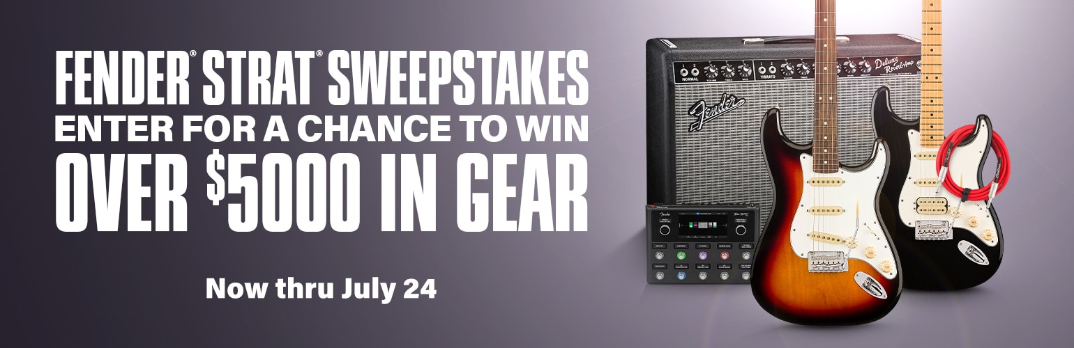 Fender strat sweepstakes. Enter for a chance to win over $5000 in gear. Now thru July 24.