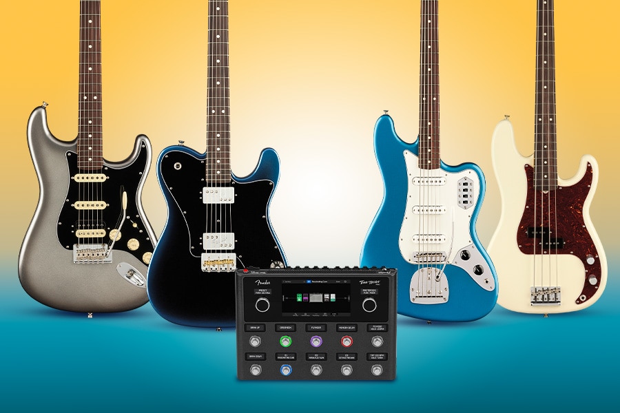 Up to two hundred dollars off select Fender guitars, basses and effects for a limited time.